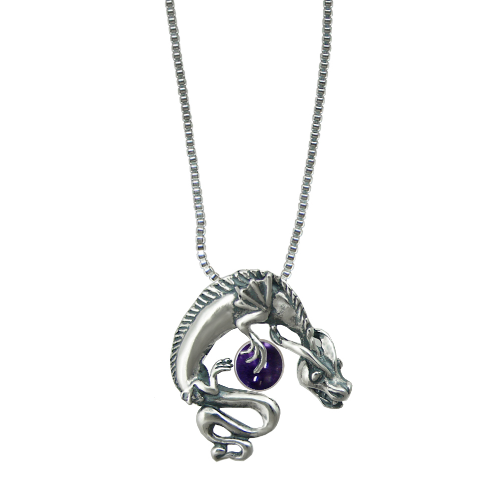 Sterling Silver Playful Dragon Pendant With Iolite